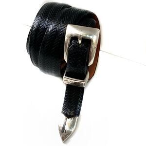 Onyx by Brighton Black Leather Western Belt  Silver Tip, Full Grain, Made in USA